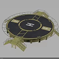 Circular Blue Platform Structure With White Logo And Yellow Stair Railings 3d model