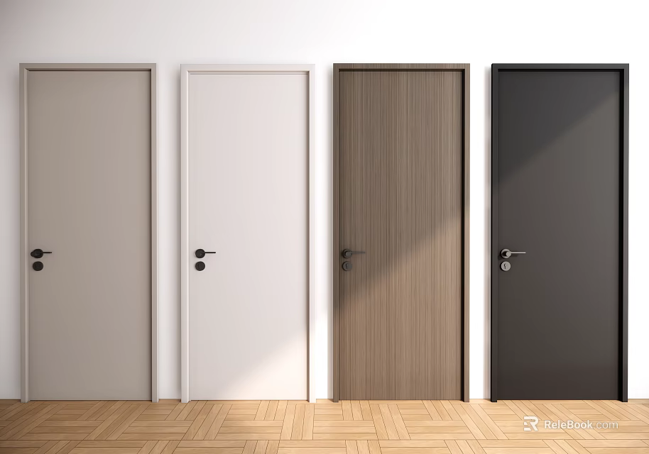 Modern Interior Hinged Doors In Multiple Colors With Sleek Design And Wooden Finish 3d model 