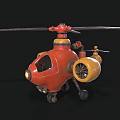 Vintage Red And Yellow Helicopter Toy Model With Rotors And Wheels