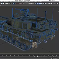 Modern Military Tank 3D Model with Green Camouflage Armored Turret and Tracks