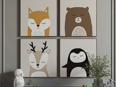 Modern Animal Painting Cartoon Hanging Painting Decorative Painting model