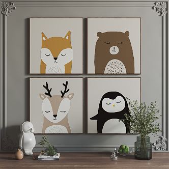 Modern Animal Painting Cartoon Hanging Painting Decorative Painting 3d model