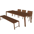 Modern Wooden Dining Table Set With Rattan Chairs And Bench Design
