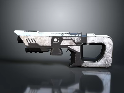 Futuristic Sci Fi Gun With Metallic Finish And Ergonomic Grip Structure 3d model