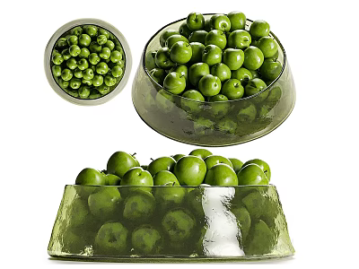 Ceramic Bowls Filled With Fresh Green Fruits In Various Shapes And Designs 3d model