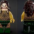 Building Block Figure with Front Back View Long Hair Yellow Top Green Pants Decorative Patterns