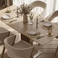 Elegant Beige Dining Table Set With Dried Flowers Vase Candles And Tableware In Bright Room