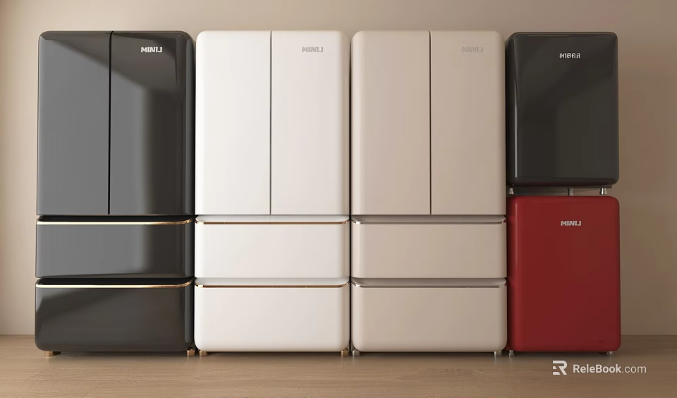 Haier Refrigerators and Freezers in Different Colors with Modern Designs Displayed 3d model 