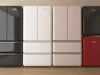 Haier Refrigerators and Freezers in Different Colors with Modern Designs Displayed 3d model