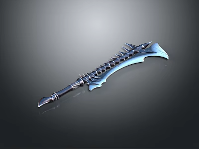 Serrated Metallic Blade With Sharp Edge Intricate Fantasy Design And Textured Handle 3d model