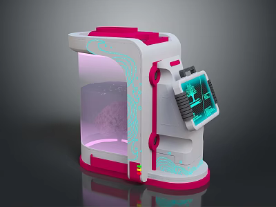 Futuristic White And Pink Tech Device With Transparent Section Brain Model And Control Panel Screen 3d model