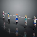 Anime Style Game Movie Characters in School Uniforms Standing with Arms Outstretched
