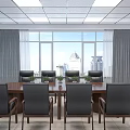 Modern Conference Room With Large Wooden Table Black Chairs And City View Windows