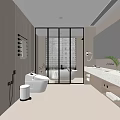 Modern Bathroom Interior With Glass Shower Enclosure White Toilet Vanity And Plant