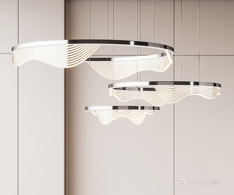 Sleek Modern Chandelier With Multiple Circular Rings For Interior Lighting Decor 3d model