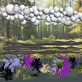 Enchanting Photo Spot With Hanging White Spherical Lights Flowing Fabrics Green Plants And Forest Backdrop