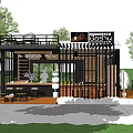 Coffee Shop Storefront With Black Metal Grill Glass Doors Outdoor Seating And Green Plants