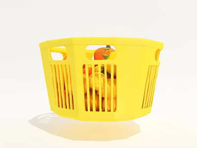 Yellow Plastic Storage Basket with Fresh Fruits and Openwork Handles for Kitchen Organization 3d model