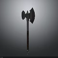 Medieval Battle Axe Weapon With Double Metal Blades And Wooden Carved Handle