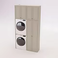 Stacked Washing Machine And Dryer With Modern Cabinet Storage In Laundry Room Design