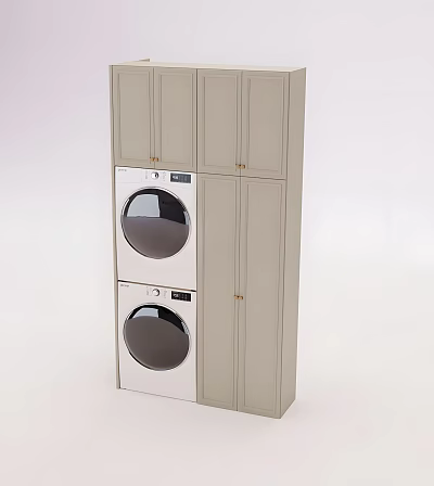 Stacked Washing Machine And Dryer With Modern Cabinet Storage In Laundry Room Design 3d model