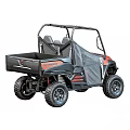 Red And Black Utility Vehicle With Four Seats Large Tires And Cargo Bed