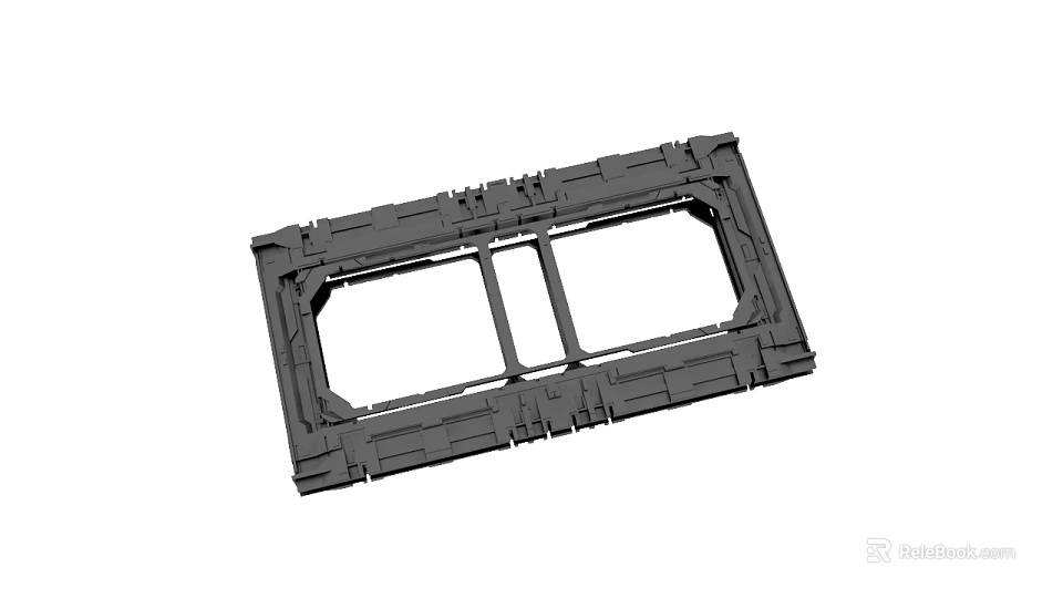 Gray Mechanical Frame Component With Two Rectangular Openings And Structured Edges 3d model 