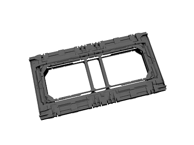Gray Mechanical Frame Component With Two Rectangular Openings And Structured Edges 3d model