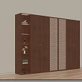 Modern Walnut Wardrobe With Rattan Weave Doors And Open Shelves For Storage