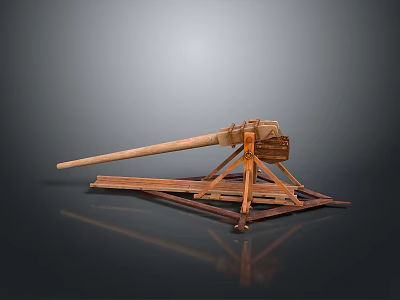 Wooden Toy Catapult With Long Projectile Arm And Sturdy Wooden Frame Base 3d model