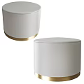 Modern White Round Ottoman With Gold Base And Upholstered Top Design 3d model