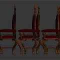 Elegant Vintage Leisure Chairs with Red Upholstered Seats and Ornate Wooden Frames