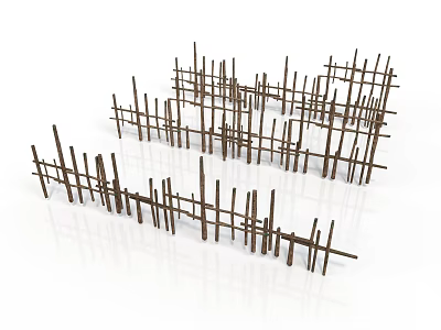 Building Construction Wooden Framework Structure With Crossed Sticks Design Layout 3d model
