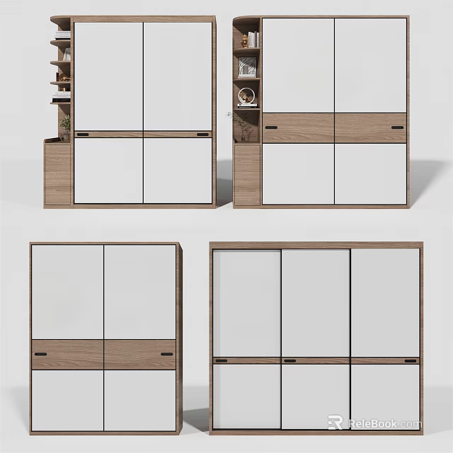 Modern Wooden Wardrobe With Sliding Glass Doors And Storage Cabinets Design 3d model 