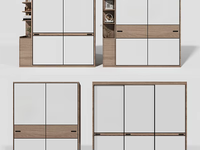 Modern Wooden Wardrobe With Sliding Glass Doors And Storage Cabinets Design 3d model