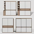 Modern Wooden Wardrobe With Sliding Glass Doors And Storage Cabinets Design
