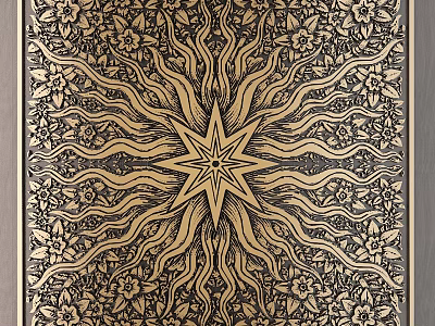 Intricate Ornate Carving Design With Central Star And Floral Curved Patterns 3d model