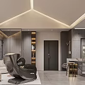 Modern Dining and Living Room Interior With Marble Counter Dining Table Sofa and Wine Rack