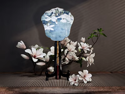New Chinese Style Ornaments Combination Silk Cloth Small Group Fan Magnolia Ornaments New Chinese Style Fan Ornaments New Chinese Style Intangible Cultural Heritage Group Fan Palace Fan Pendulum 3d model