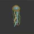 Glowing Blue Jellyfish With Pink Tentacles On Dark Background And Reflection 3d model