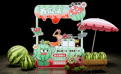 Modern Internet Celebrity Market Meichen Watermelon Theme Stall Creative Market Stall Commercial Activities Meichen Summer Dopamine Meichen Watermelon Stall 3d model