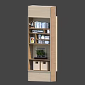 Modern Wooden Bookcase With Multiple Shelves Books Photo Frame Potted Plant And Storage Baskets