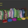 Fashion Clothing Collection with Hanging Tops Dresses and Folded Colorful Apparel