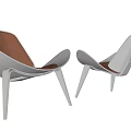 Modern Accent Chair With Orange And White Seat Silver Frame Sleek Lines Two Piece Set