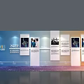 2022 Sports Dance Festival Exhibition Wall with Display Panels Images and Text on Blue Orange Background