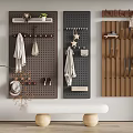 Wall Mounted Clothes Hangers With Pegboard Hooks Wooden Slats And Hanging Clothes Decorative Items