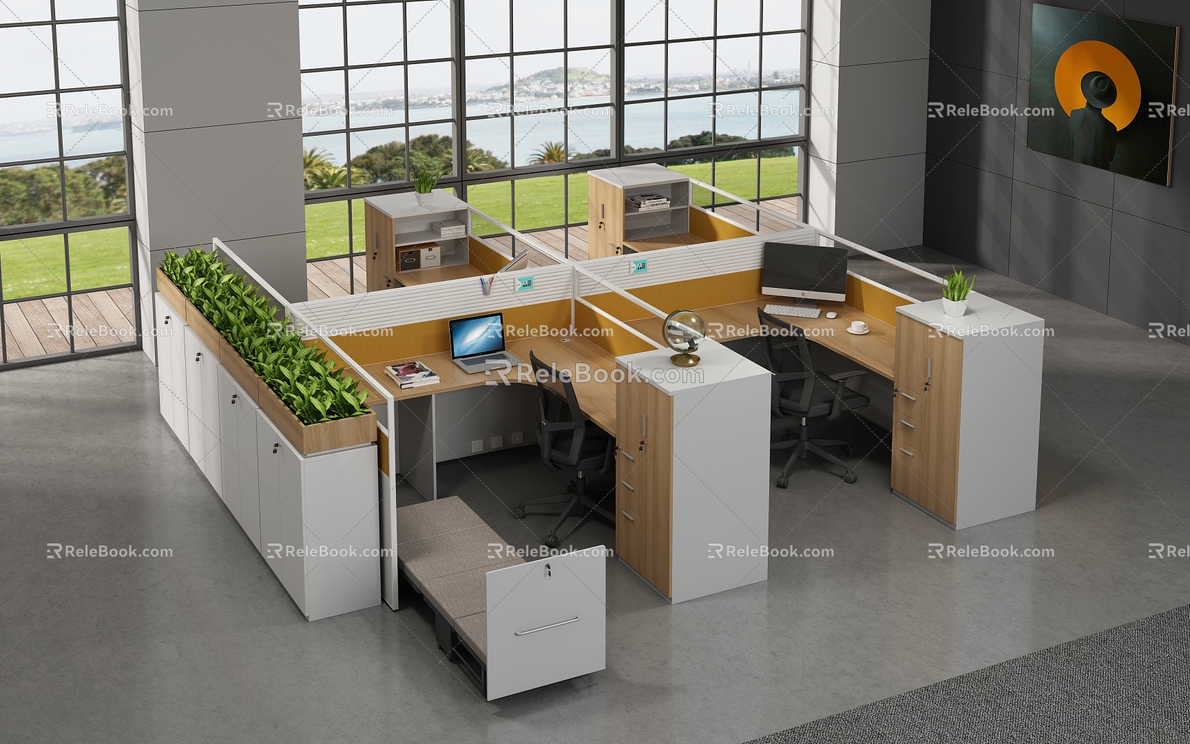 Open Office Area Desk Workstation Staff Office with Bed Workstation Financial Office Office Staff Office Screen Workstation Screen 3d model