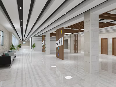 Modern Hotel Lobby Interior Design With Spacious Marble Floor And Decorative Columns 3d model