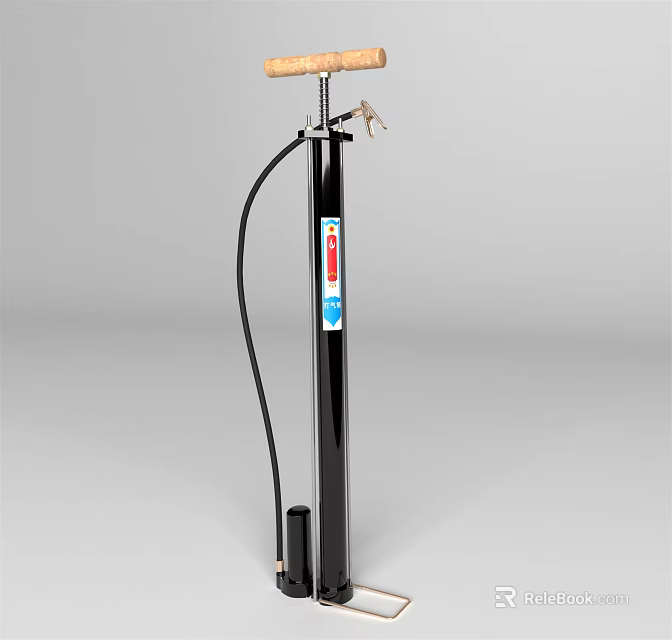 Industrial Vertical Air Pump With Manual Handle Pressure Gauge And Flexible Hose 3d model 