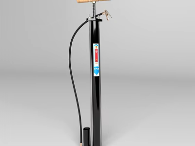 Industrial Vertical Air Pump With Manual Handle Pressure Gauge And Flexible Hose 3d model